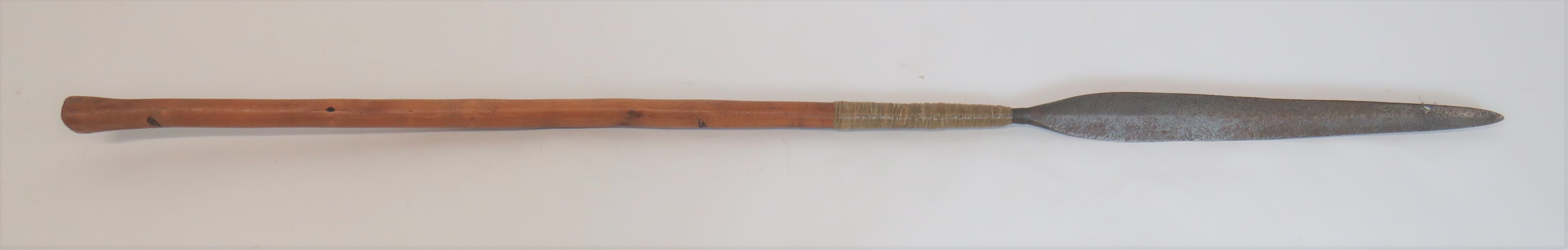 19th Century African Zulu Short Stabbing Spear 14 inch, double edged, leaf shape blade.  Cord