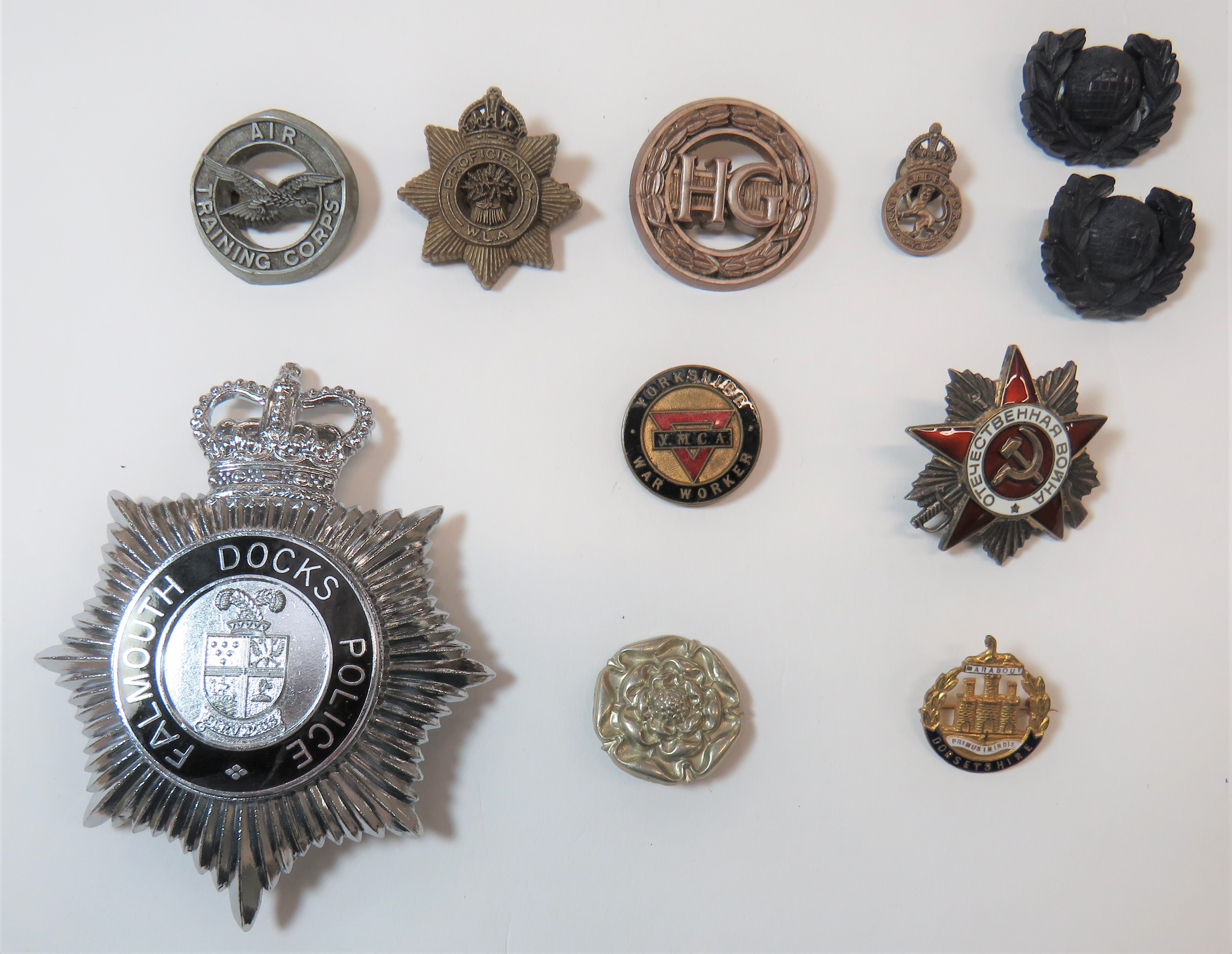 Small Selection of WW2 Plastic Badges consisting grey plastic, KC WLA Proficiency.  Pin absent ...