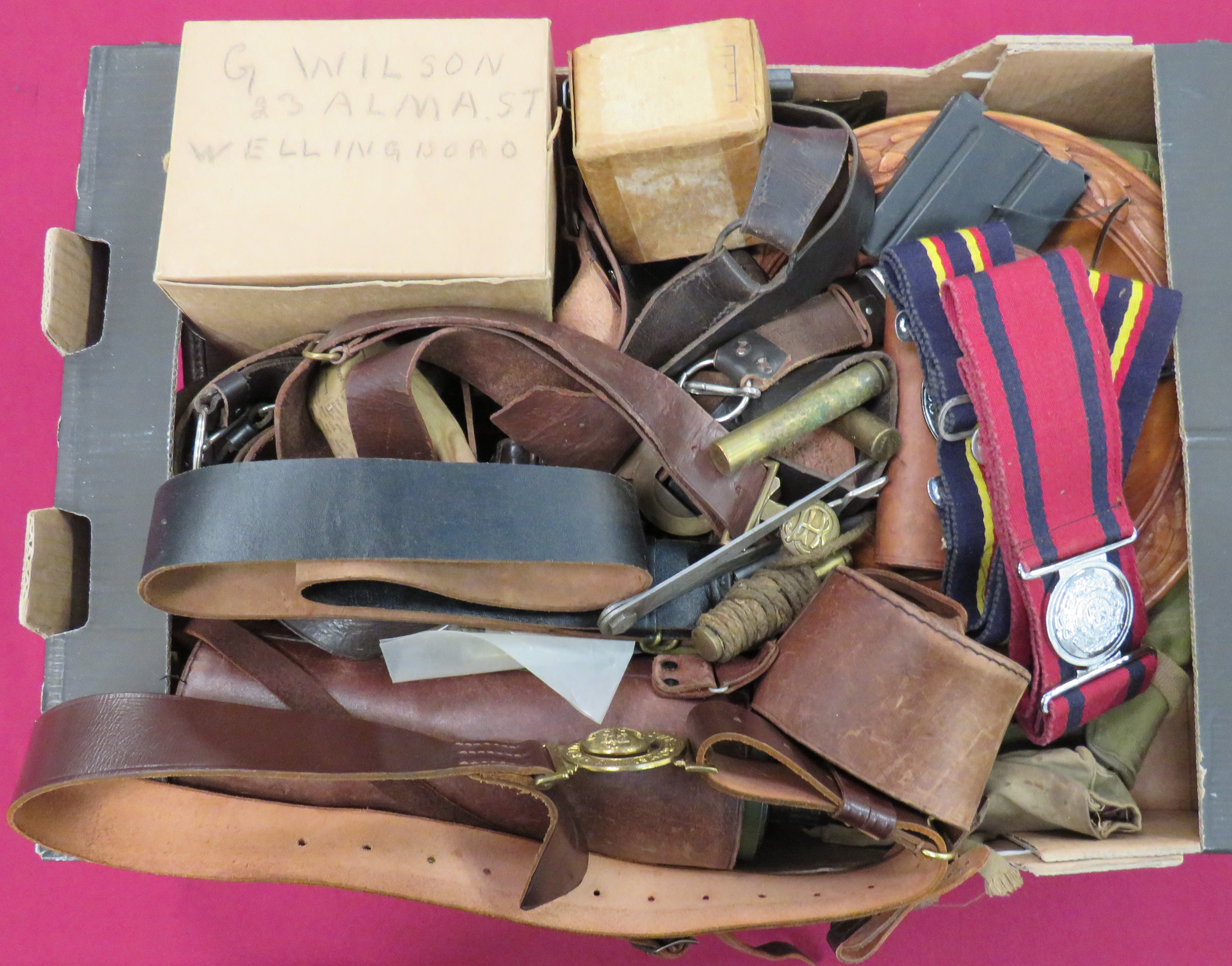 Mixed Selection Of Equipment including 2 x WW2 canvas respirator bags ... Carved wooden, KC Royal