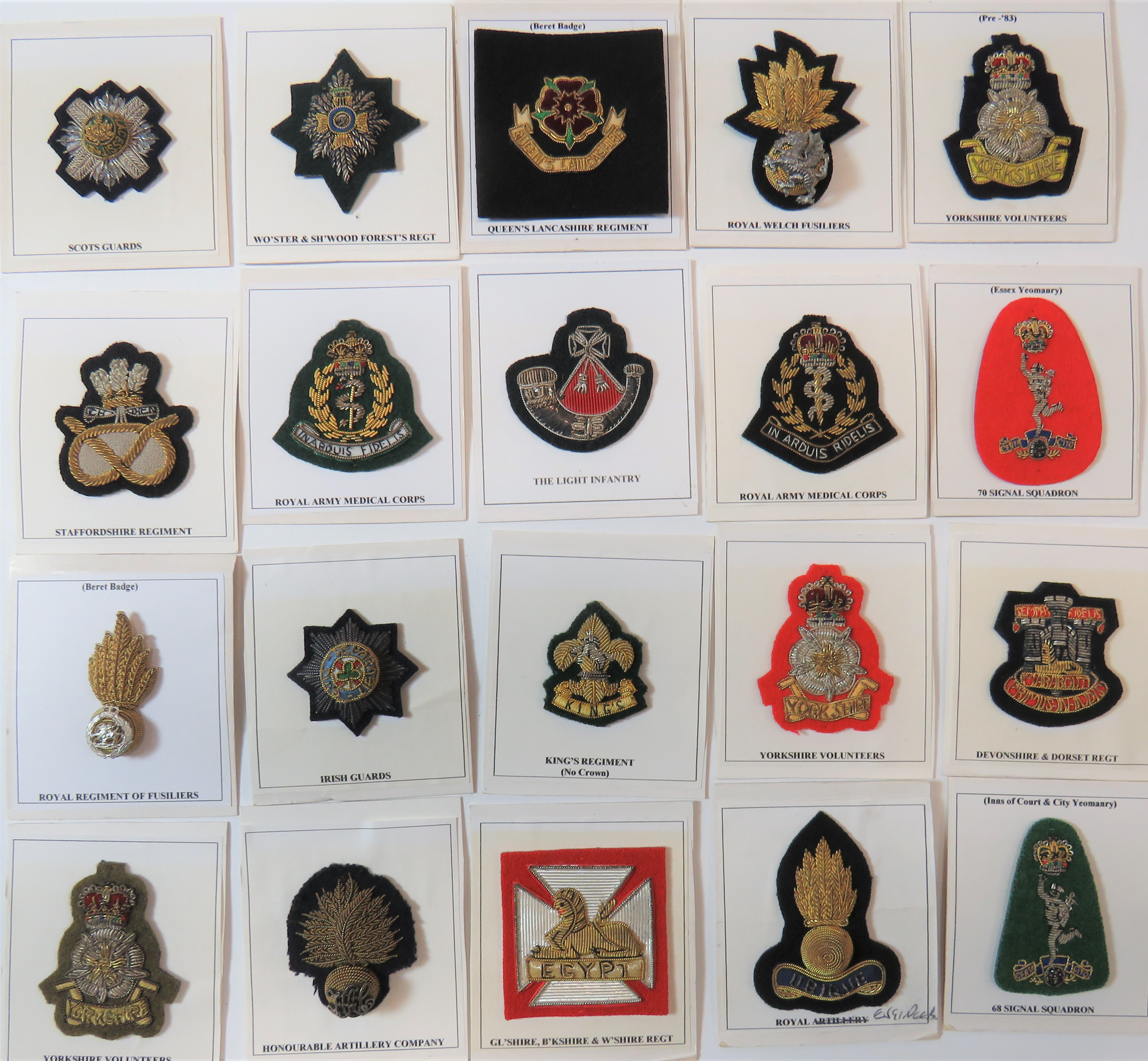 Post 1953 Bullion Embroidery Beret Badges including Irish Guards ... Scots Guards ... Kings Regiment