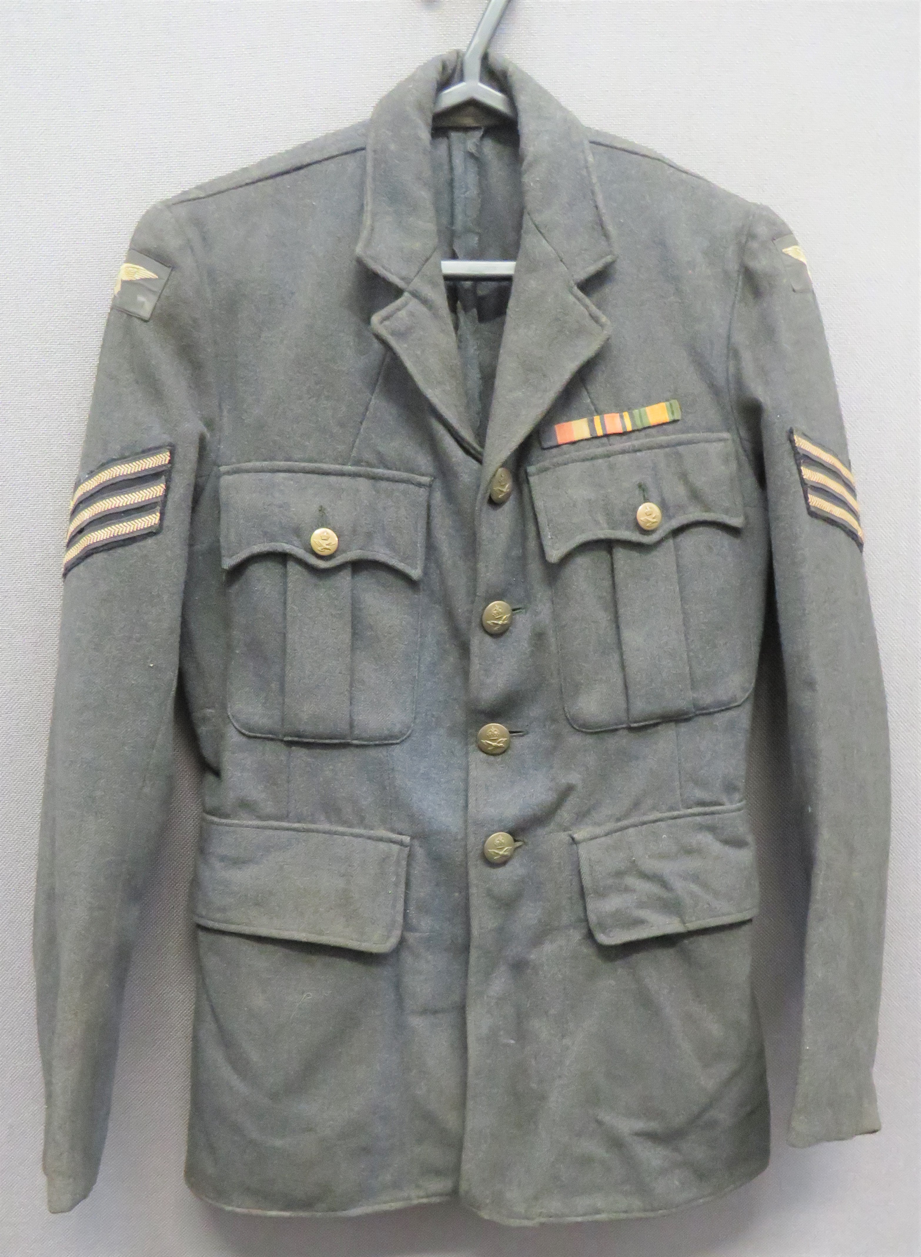WW2 Royal Air Force Sergeant's Service Dress Tunic blue grey woollen, single breasted, open collar