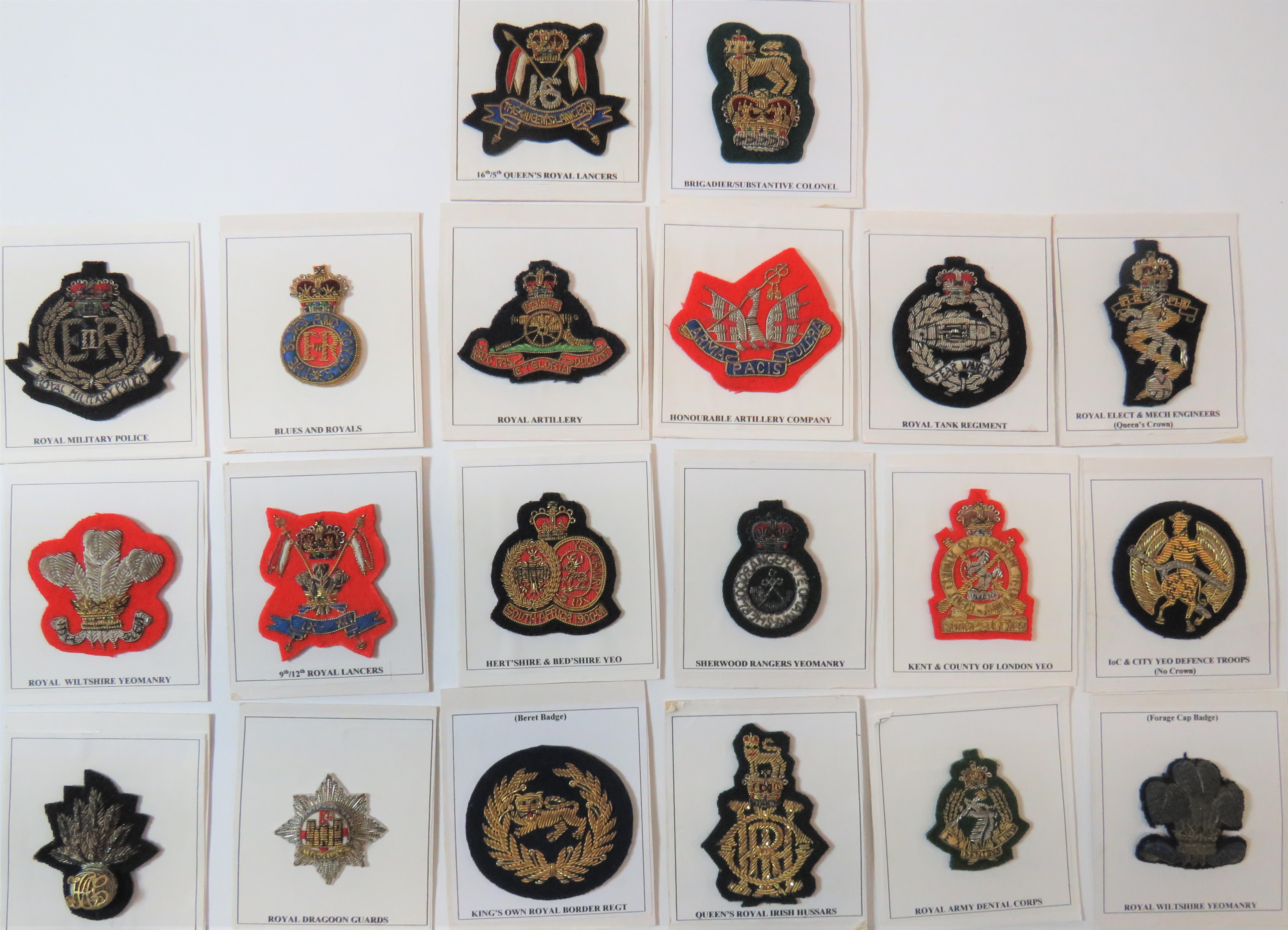 Post 1953 Bullion Embroidery Beret Badges including 16th Queens Royal Lancers ... Queens Royal Irish