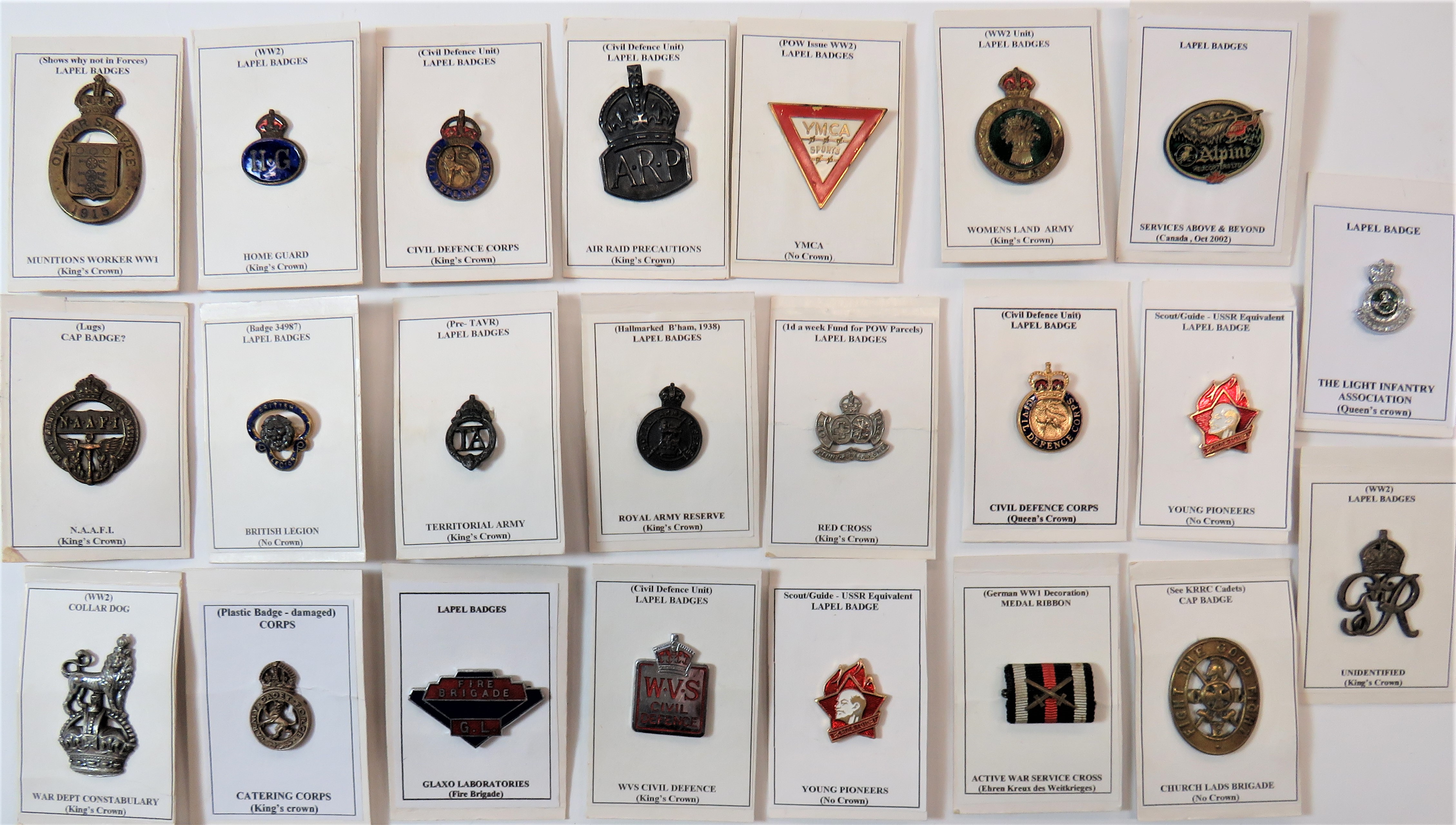 Lapel Badges Including Military including silver KC ARP ... Brass KC On War Service 1915 ... Brass