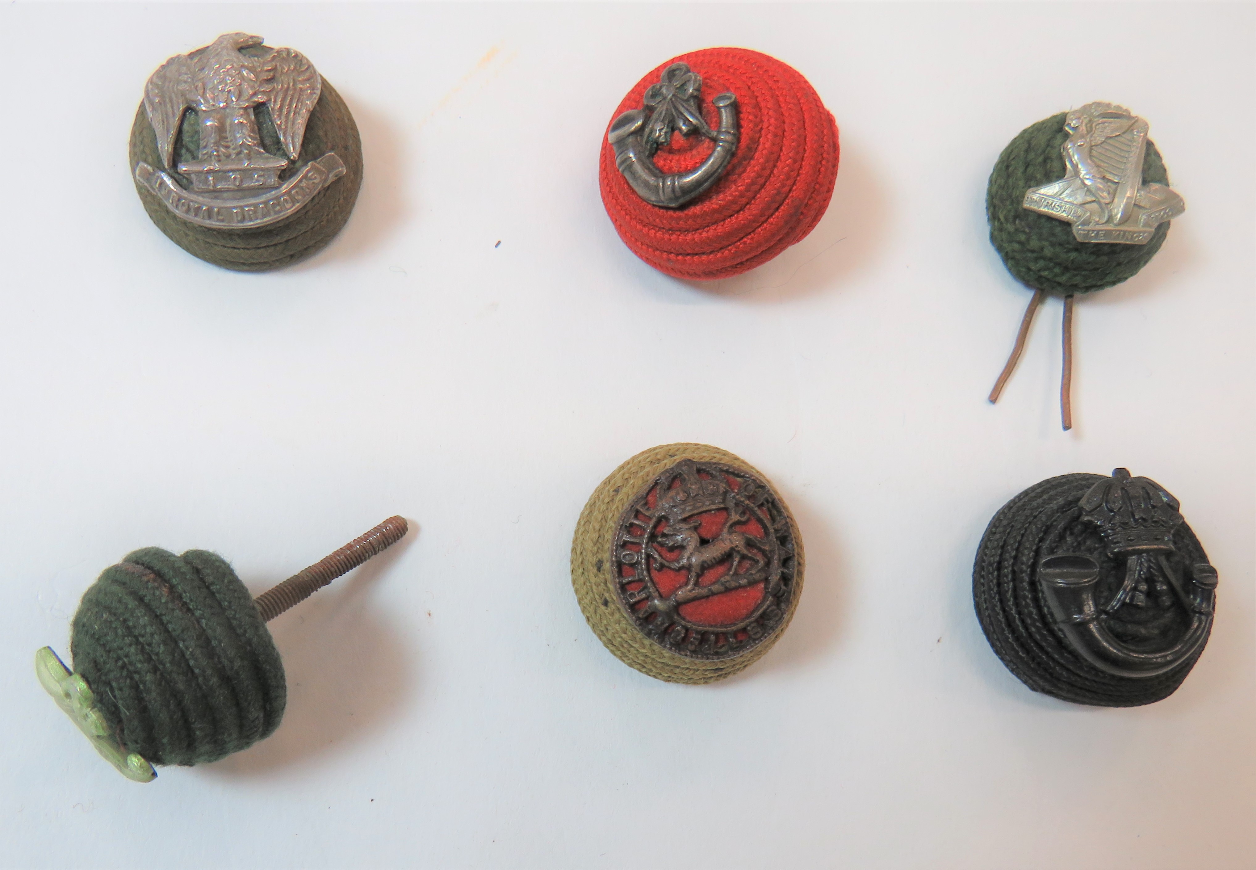 Officer Cap Cord Bosses consisting white metal KC 8th Irish Batt Kings Liverpool on green boss ...