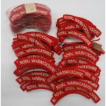 160 Royal Warwickshire Embroidery Shoulder Titles white embroidery on red backing "Royal