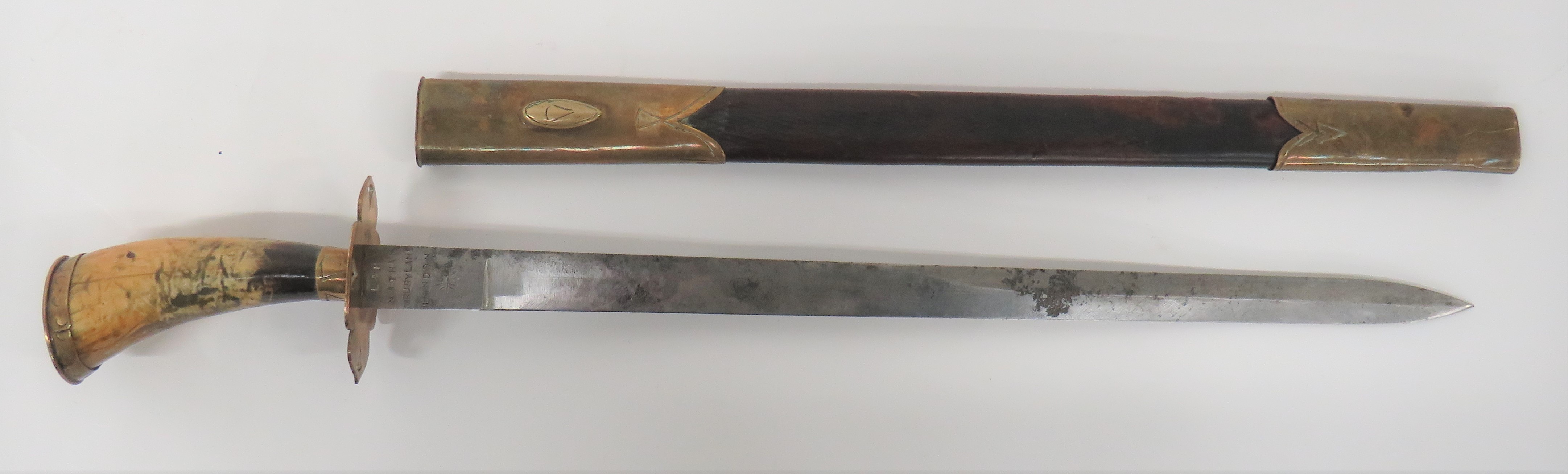 Late 19th Century Continental Hunting Sword 17 3/4 inch, single edged blade with back edge sharpened