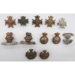 12 Victorian Collar Badges consisting pair bi-metal Vic crown 5th Dragoon Guards ... Pair bi-metal