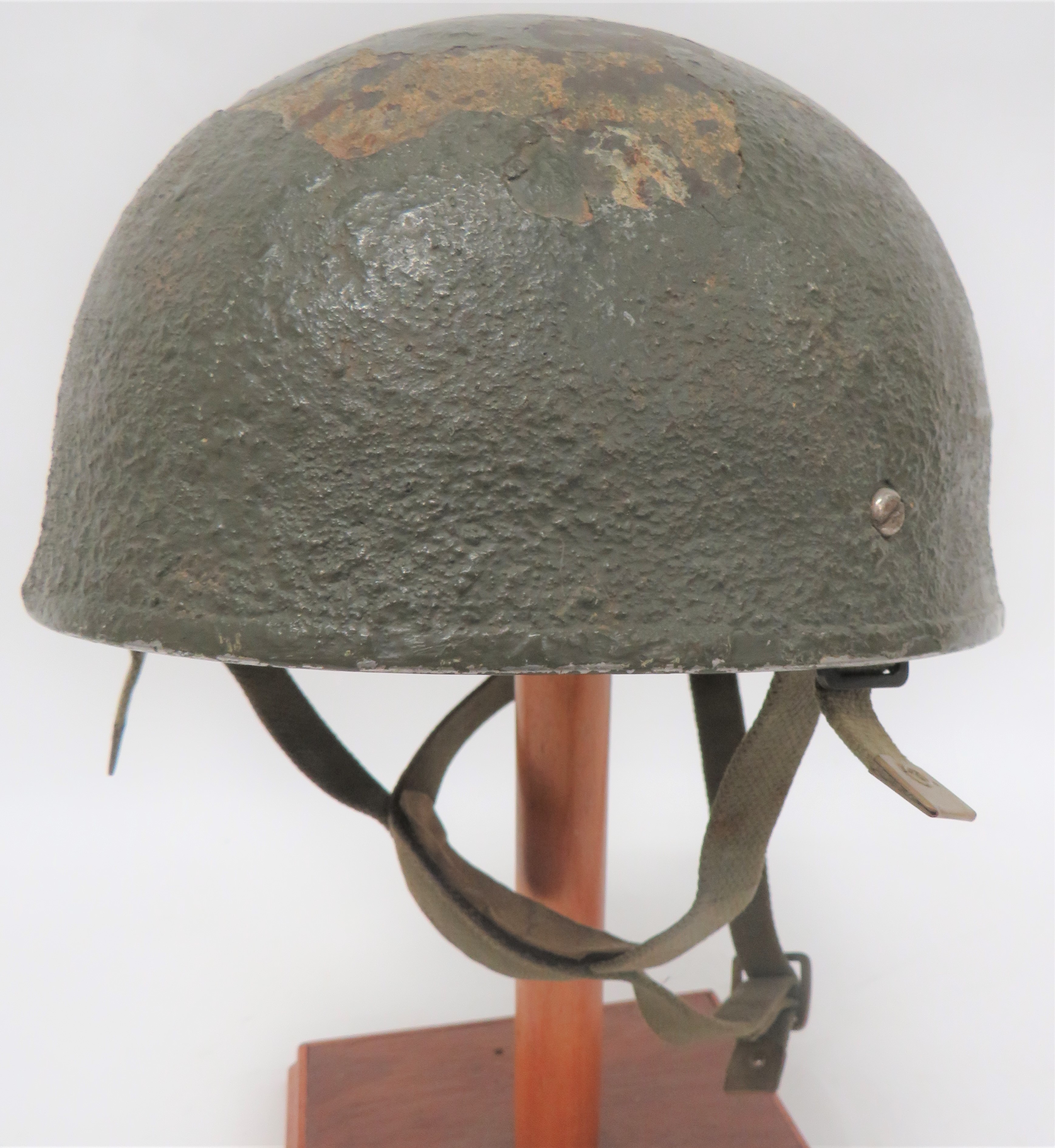 British Airborne Pattern Steel Helmet green, rough texture dome crown.  Inner alloy band with