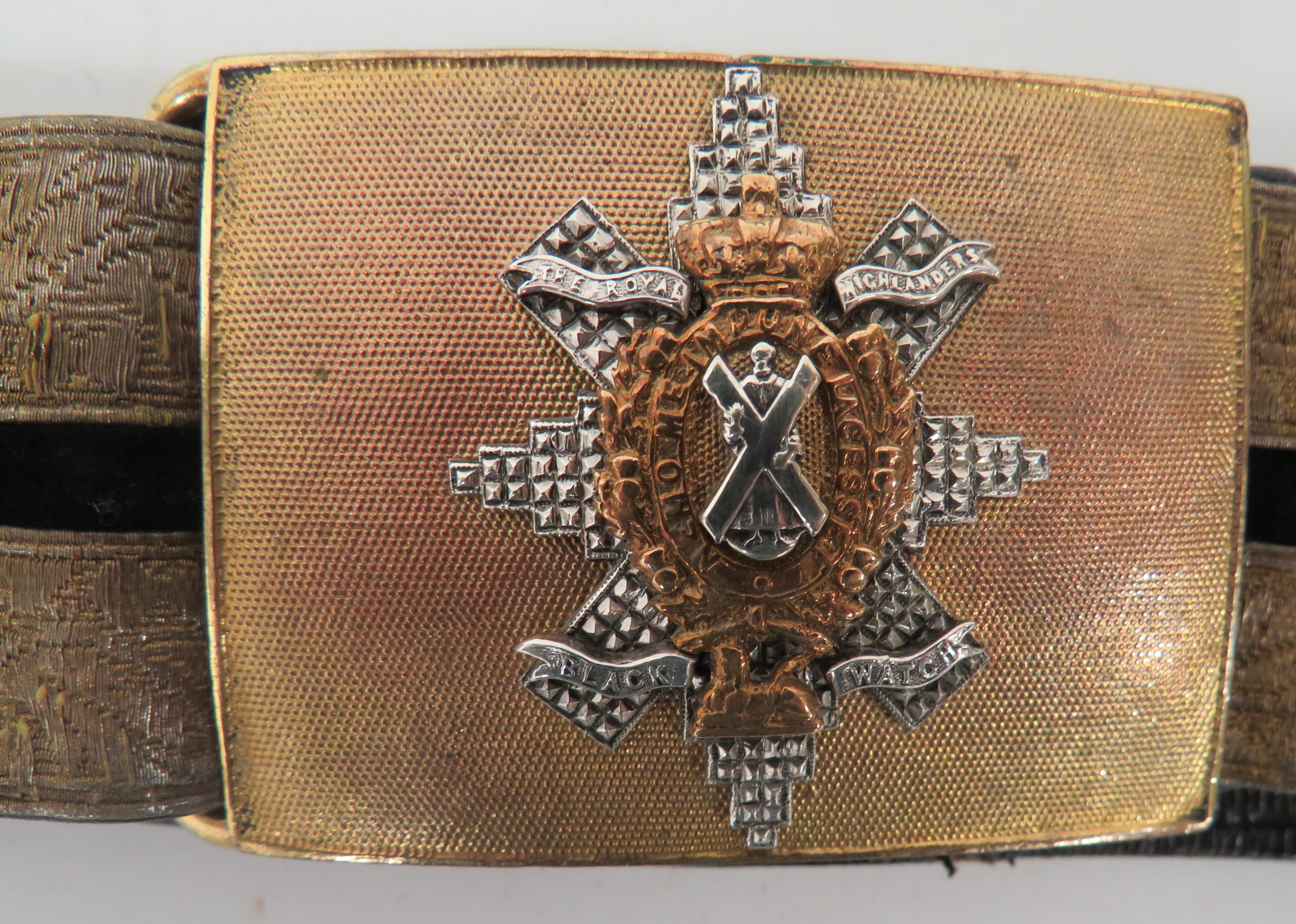 Victorian Black Watch Officer's Full Dress Belt black leather belt.  The face with gilt braid edge - Image 2 of 2