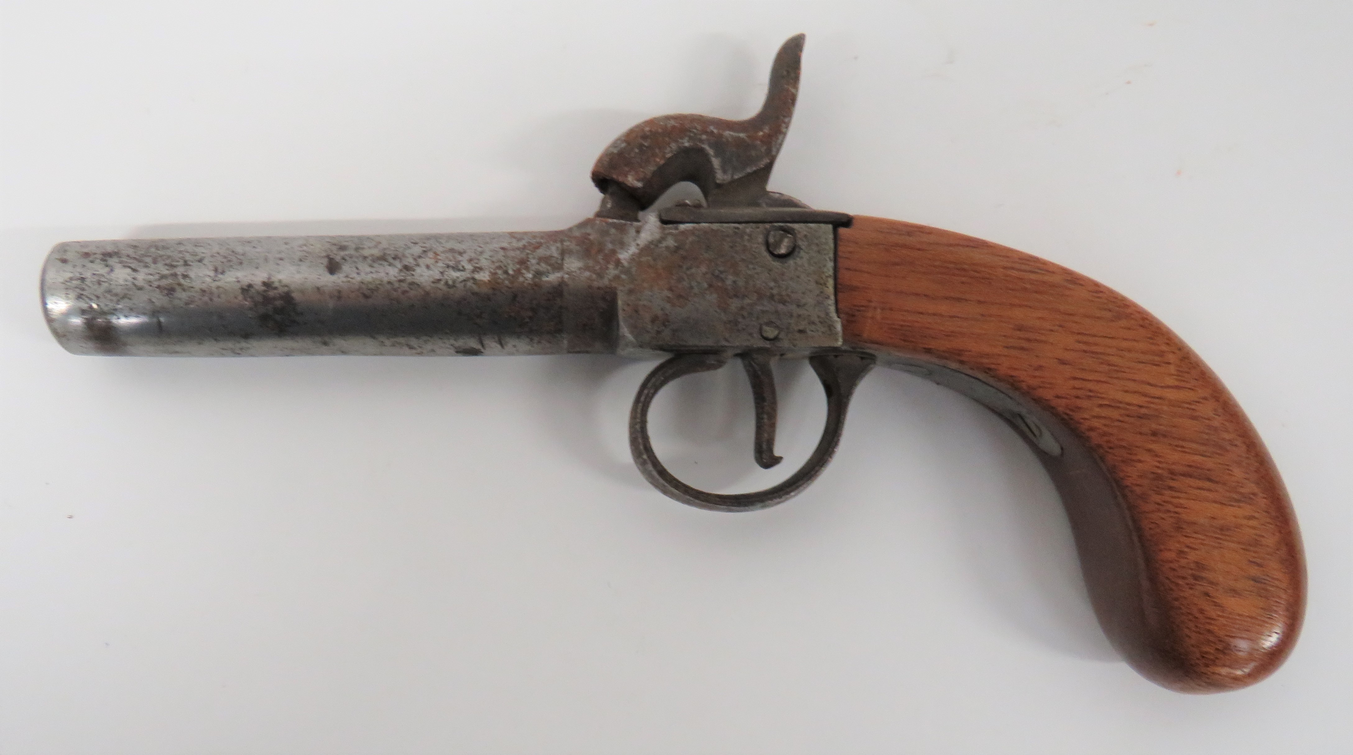 Mid 19th Century Percussion Pocket Pistol 80 bore, 3 inch, turn off barrel.  Flat side, box lock - Image 2 of 2