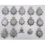 15 Post 1953 Police Constabulary Helmet Plates plated Queens crown examples include West Mercia