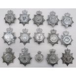 15 Post 1953 Police Constabulary Helmet Plates plated Queens crown examples including Surrey