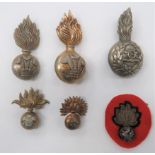 6 Welsh Flaming Grenade Badges consisting white metal Royal Welsh Fusiliers cap grenade ... Silvered