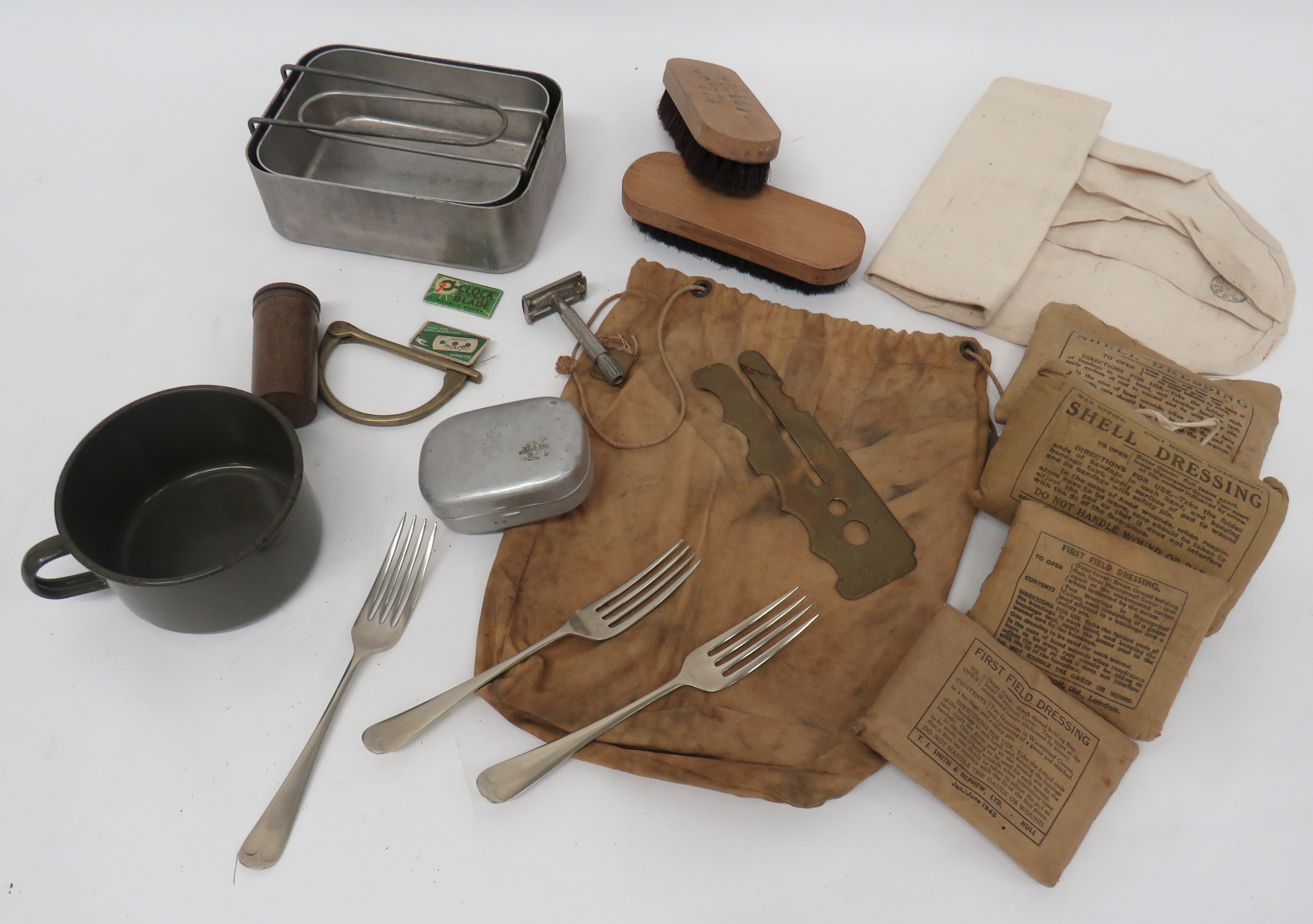 Quantity Of British Military Personal Items including personal white canvas roll ... Alloy mess