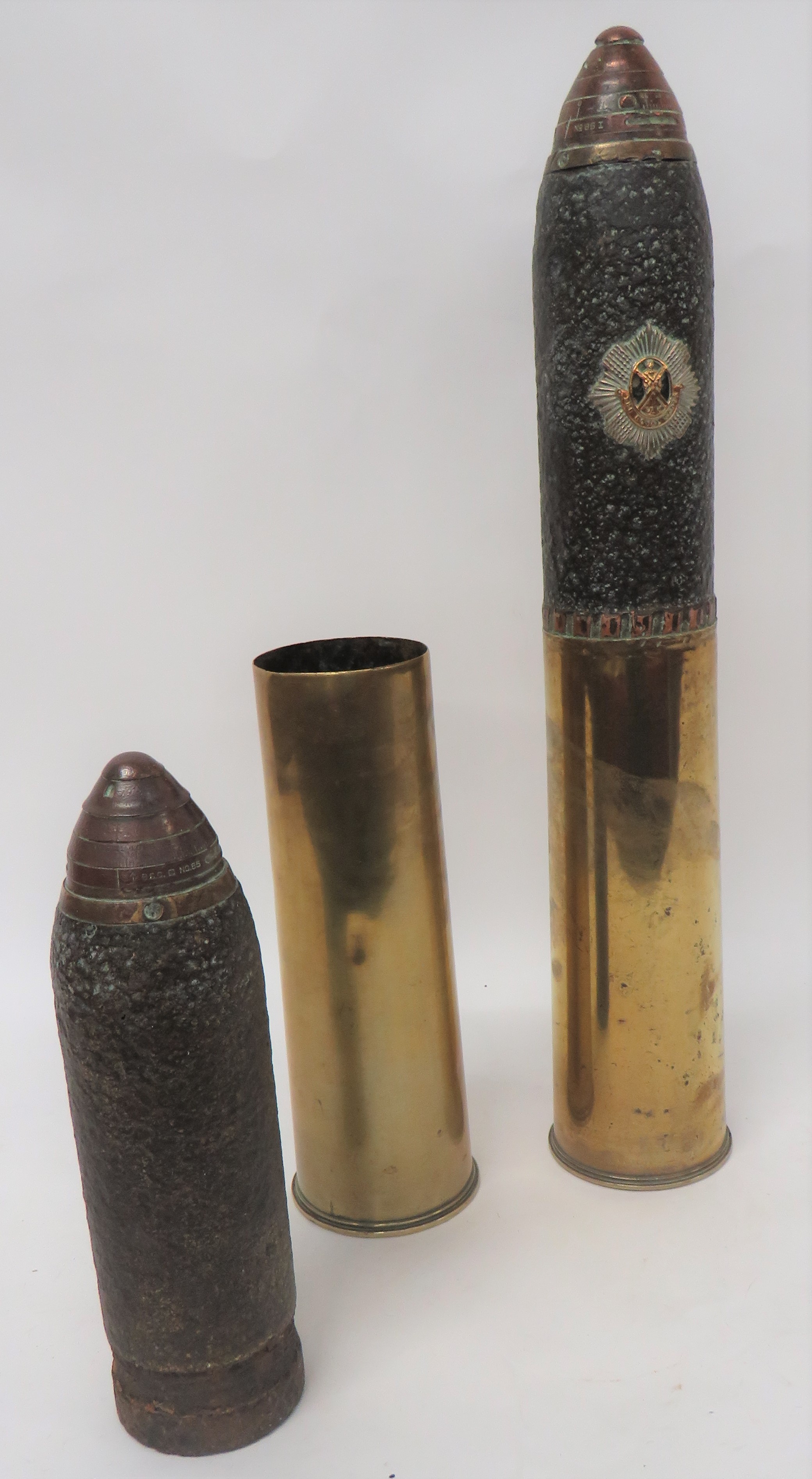 Two WW1 Dated Inert British 18pr Shells consisting brass case.  The base dated 1915.  Steel head