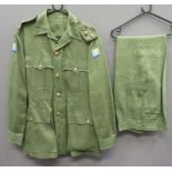 WW2 Pattern S.E.A.C. Brigadier's Bush Jacket And Trousers green cotton, single breasted, open collar
