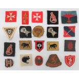 20 Armoured And Other Formation Badges including embroidery 8th Armoured Brigade ... Printed 79th