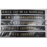 Selection of 75 Canadian Navy Cap Tallies including HMCS CRUSADER ... HMCS COLUMBIA ... HMCS