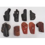 Nine Various Open Top Revolver Holsters consisting 5 x black leather examples ... 4 x brown