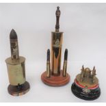 Three Various Trench Art Items consisting shell base with bullet pen holder and rear fuse head