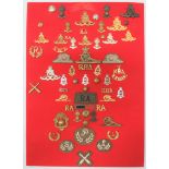 48 Items Of Insignia For Royal Artillery display board with good tabulated display of metal and
