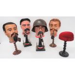 Five Various Display Heads consisting 4 x lifelike heads, all smoking pipes.  Lower wooden