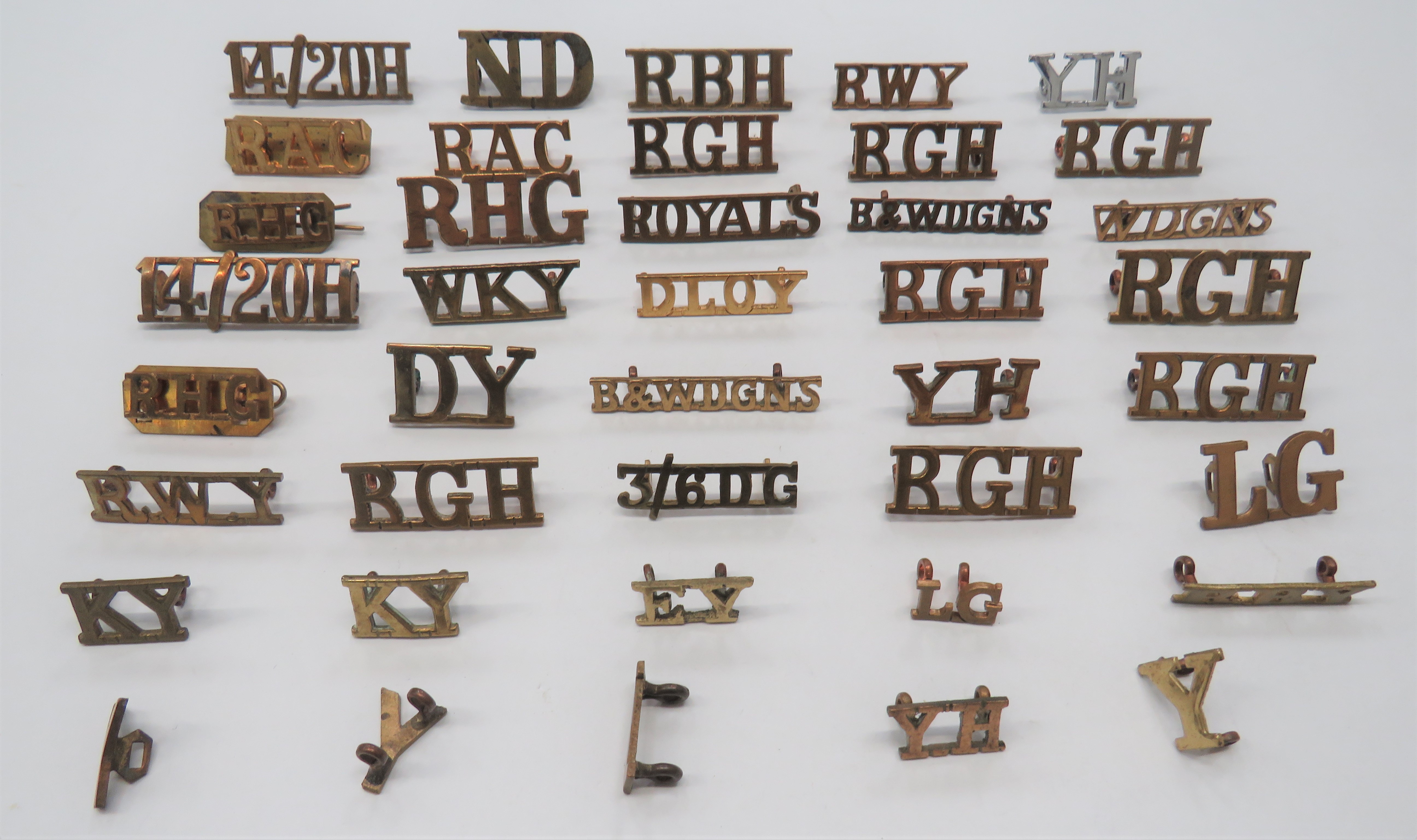 40 x Yeomanry & Cavalry Brass Shoulder Titles including ND ... RWY ... DLOY ... W DGNS ... WKY ...