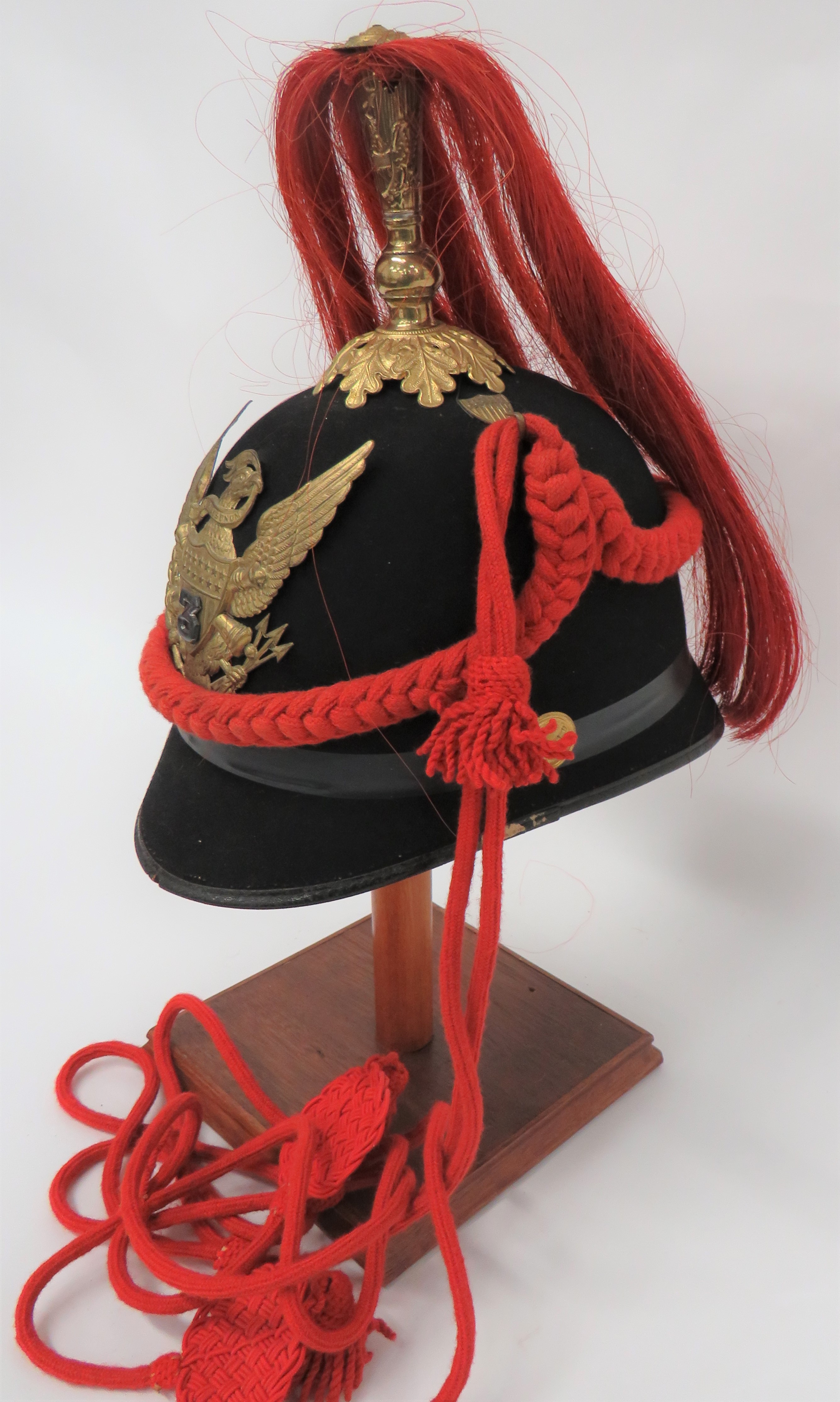 United States 3rd Artillery Officer's Dress Helmet black felt, single panel crown with rounded - Image 2 of 3