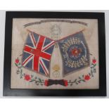 Victorian Royal Irish Fusiliers Silk Embroidery 20 x 24 inch, silk embroidery, crossed regimental