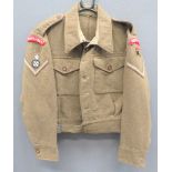 1940 Pattern Bedfs & Herts Battledress Jacket khaki woollen, single breasted, closed collar, short
