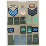 20 Items Of Insignia For Zambian Air Force display board with good tabulated display of mostly cloth
