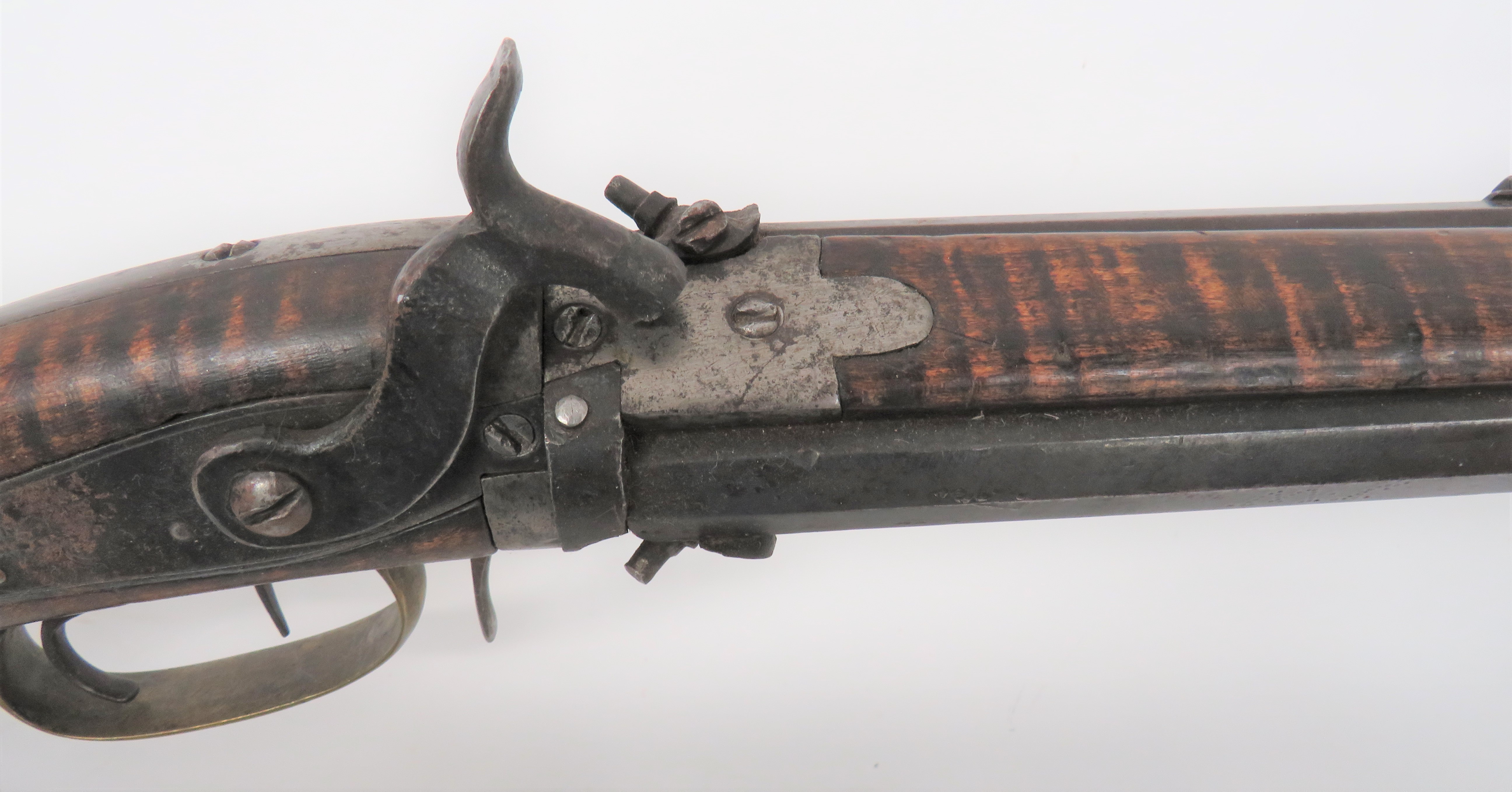 Rare American Plains Double Barrel Over and Under Percussion Rifle 80 bore, 36 1/2 inch, browned, - Image 4 of 7