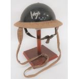 1939 Dated British Warden's Helmet With Carrier black painted crown with a white "W" to the front