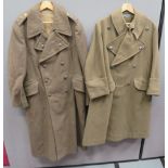 Two Officer Service Greatcoats khaki woollen, double breasted greatcoat.  Lower hidden pockets