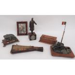Selection Of 6 WW1/WW2 Trench Souvenirs consisting copper and alloy tank mounted on wooden