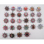 Collection Of 28 Fire Brigade Cap Badges chrome and enamel badges include Huddersfield ... City Of