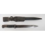 WW2 German K98 Bayonet With Frog 9 1/2 inch, single edged blade with fuller.  Forte marked "bym".
