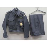 Post War Women's Civil Defence Battledress Jacket And Trousers dark blue woollen, single breasted,