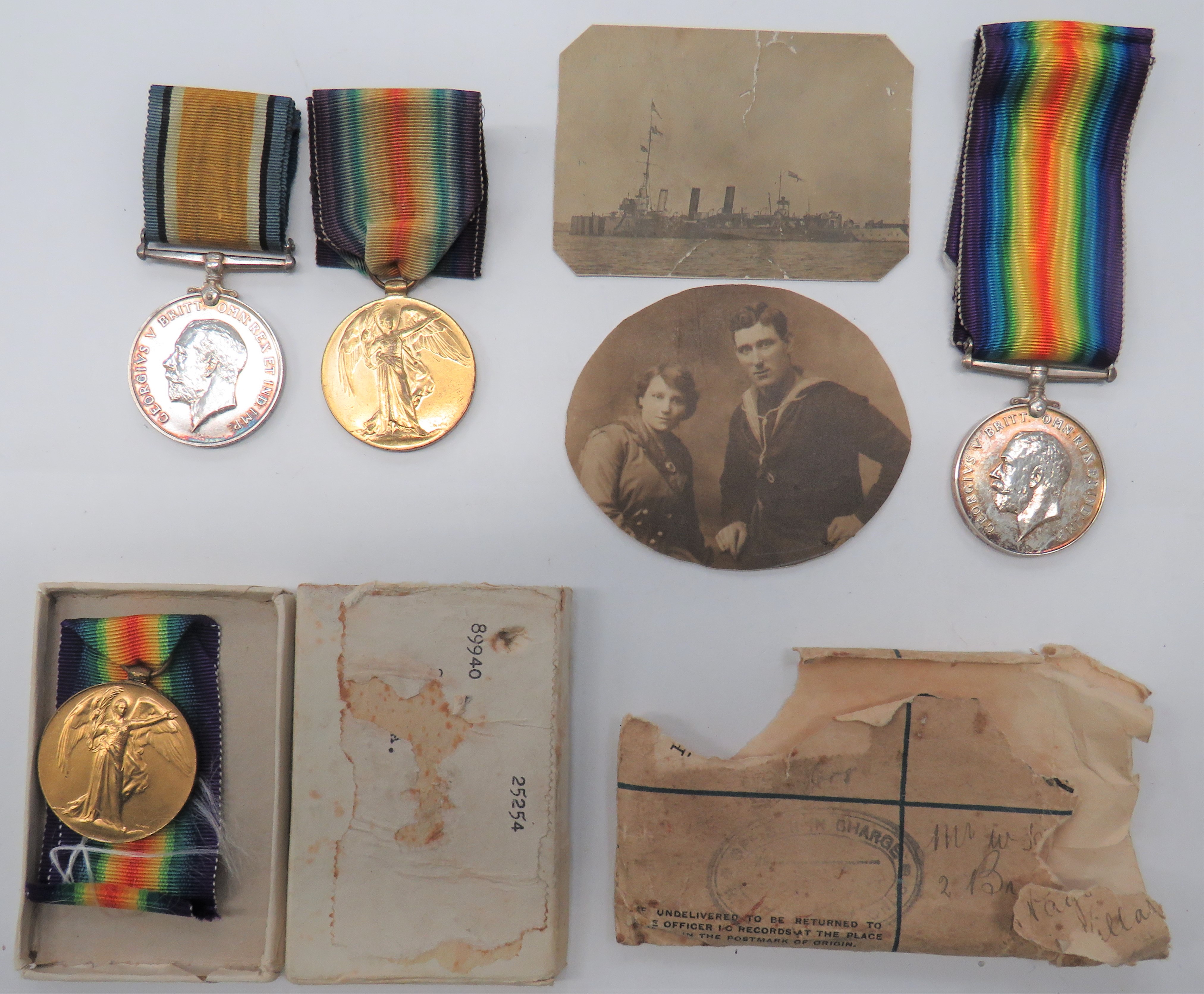 WW1 Royal Navy Pair consisting silver War medal and Victory named "K. 5058 G. F. Smith Sto.1 RN"