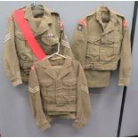 Three Bedfordshire & Hertfordshire 1949 Pattern Battledress Jacket And Trousers consisting khaki