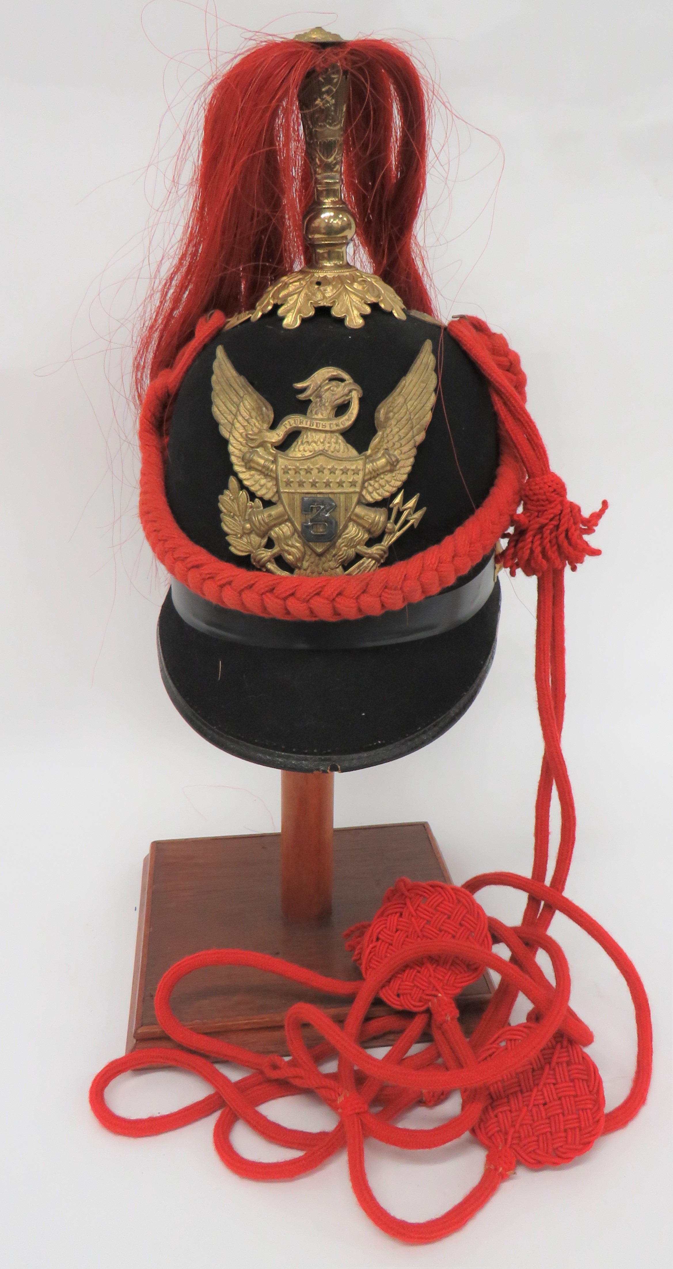 United States 3rd Artillery Officer's Dress Helmet black felt, single panel crown with rounded