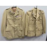 Two WW2 Utility Pattern Bedfordshire & Hertfordshire Service Dress Tunic khaki, single breasted,