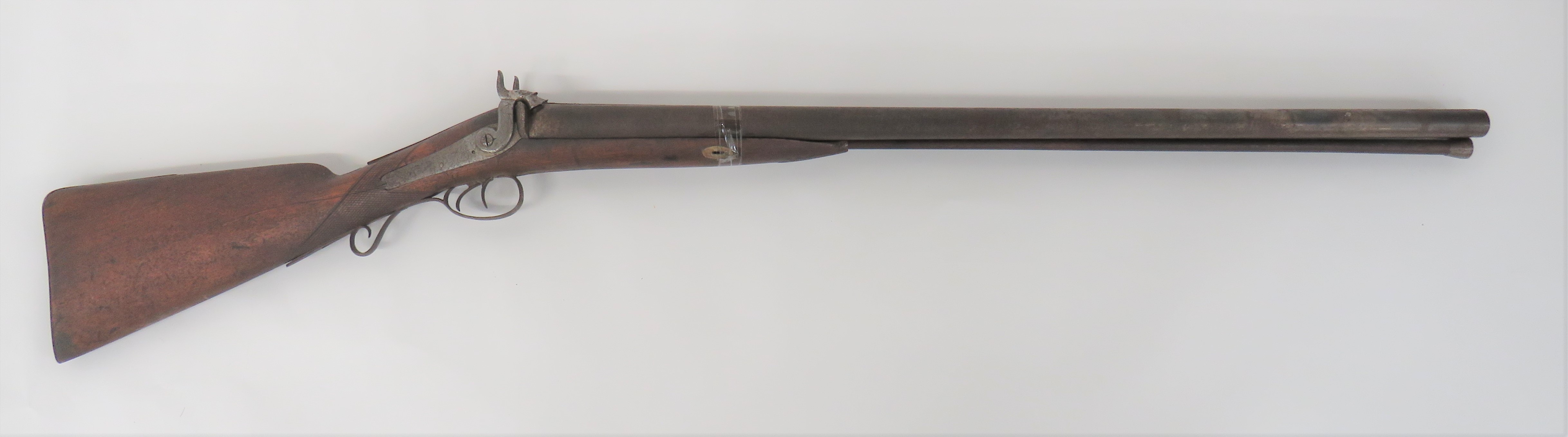 Mid 19th Century Percussion Large Bore Double Barrel Shotgun 6 bore, 33 inch, side by side barrels.