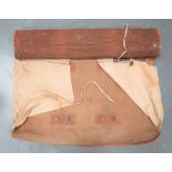 WW1 Period Officer's Campaign Bed Roll brown canvas roll with leather edging.  Internal rubberised