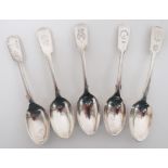 5 x Silver Regimental Teaspoons the top all engraved with regimental devices including 1st VB