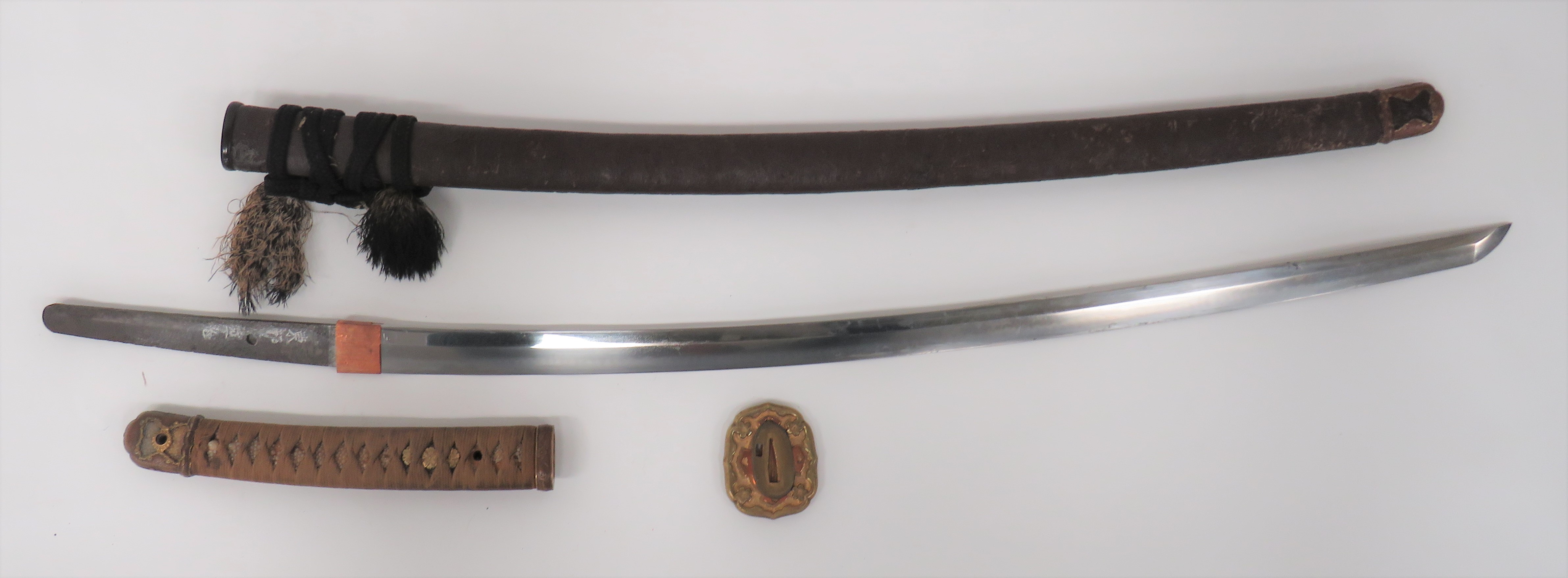 WW2 Military Mounted Japanese Officer's Katana Sword With Signed Tang 28 1/2 inch, single edged