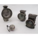 Four Various Early Pattern Bicycle Torches small, oil fuelled, bicycle front lamps.  Various sizes.