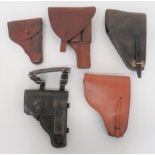 Five Various Automatic Pistol Holsters consisting tan leather French example ... Black leather