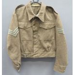 1940 Pattern Battledress Jacket khaki woollen, single breasted, closed collar, short jacket.