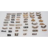 50 x Infantry Brass Shoulder Titles including KRR ... RWF ... Notts & Derby ... KSLI ... KOYLI ...